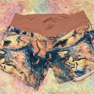 Oiselle Women's Marble Print Athletic Shorts - Blue and Pink